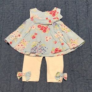 First Impressions 3-6M Girls Floral Blue and White Matching Tunic and Pants